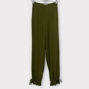 Na-Kd Olive Green Ruffle Waist Cinched Ankle Pants Size XX-Small
